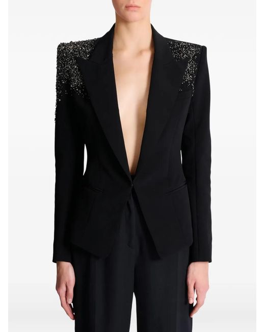 Balmain Black Amethyst Embroidered Crepe Jacket