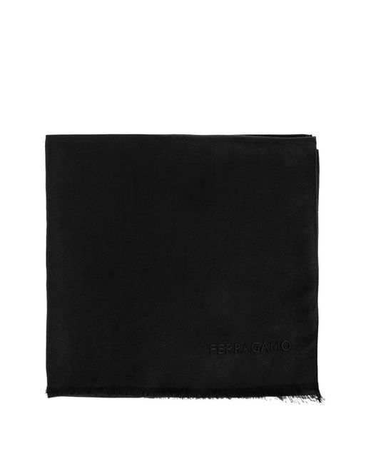 Ferragamo Men's Black Logo-Embroidered Frayed Scarf