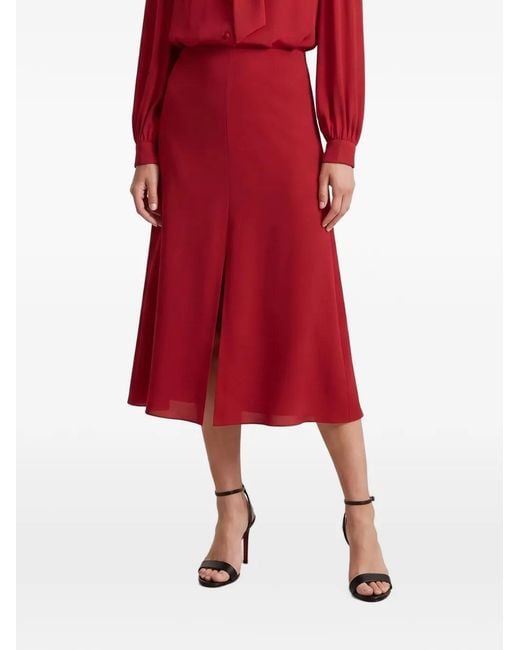 Valentino Garavani Red Front-Slit Midi Skirt