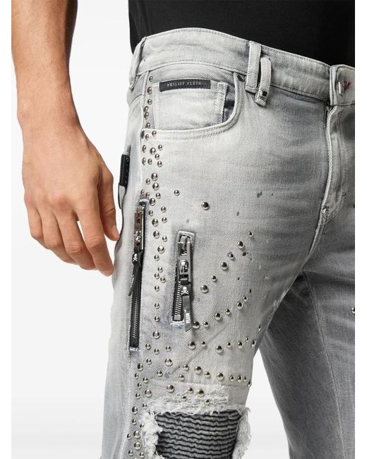 Philipp Plein Gray Studded Jeans for men