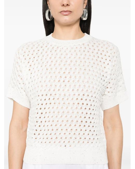 Peserico スパンコール ニットトップ White