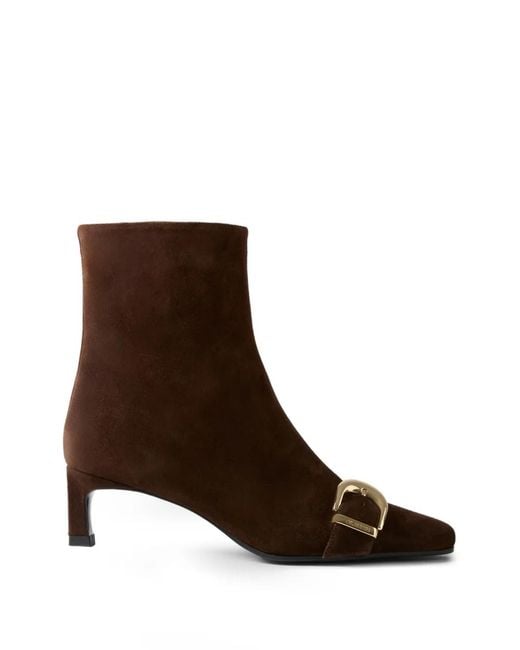 Claudie Pierlot Brown Buckle-Detail Pointed-Toe Ankle Boots