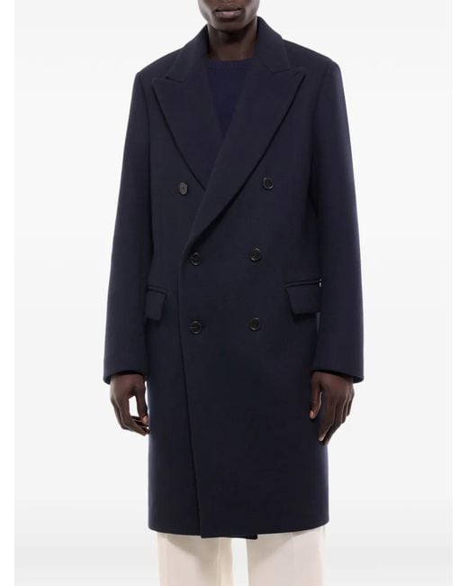 Fursac Blue Herringbone Double-Breasted Coat for men