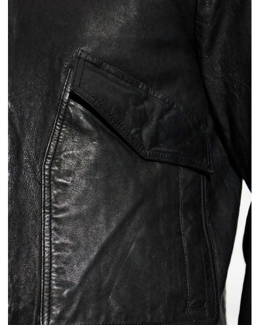 AllSaints Black Vaucluse Leather Aviator Jacket for men