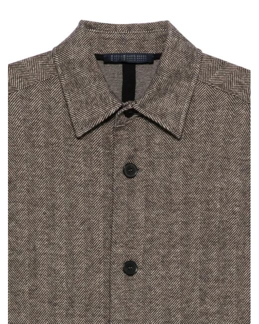 Harris Wharf London Gray Button-Up Herringbone Shirt for men