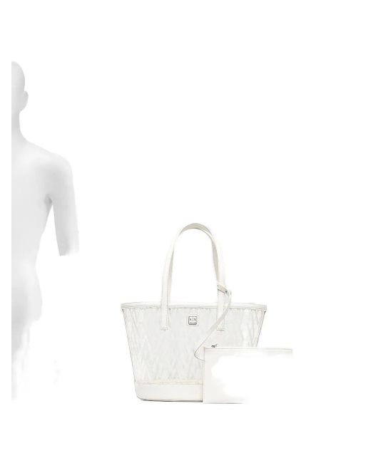 ARMANI EXCHANGE White Transparente Tote Bag mit Logo-Schild