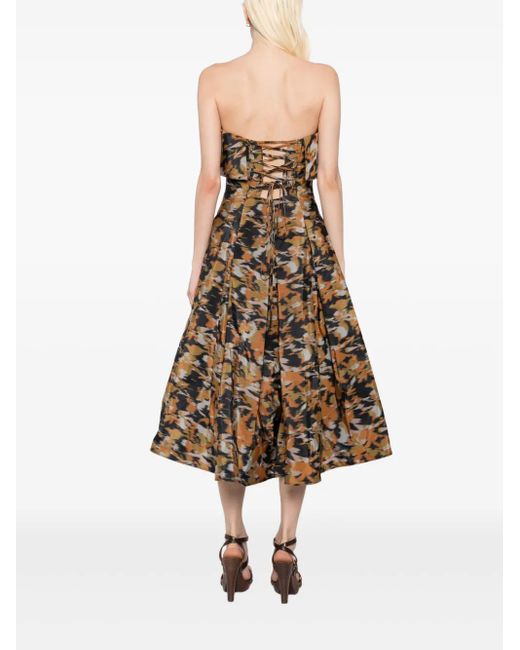 Amsale Orange Printed Pleated Dress