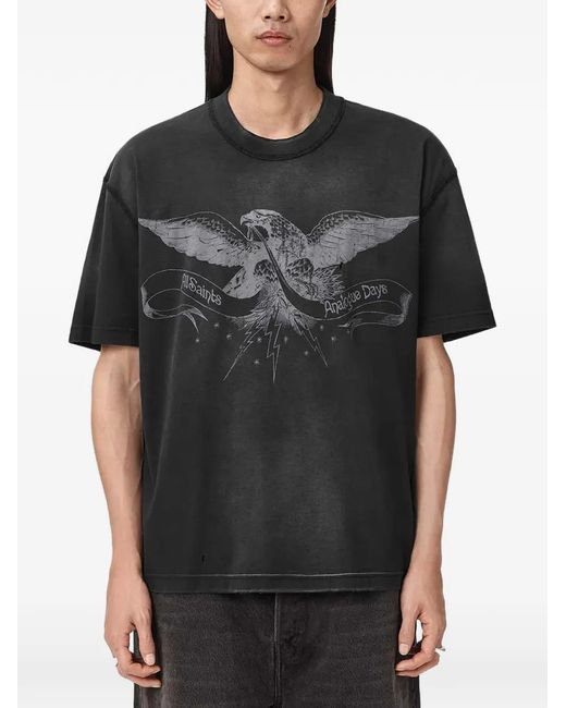 AllSaints Black Eagle-Print Short Sleeve Boxy T-Shirt for men
