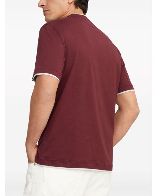 Brunello Cucinelli Red Contrast-trim Cotton T-shirt for men