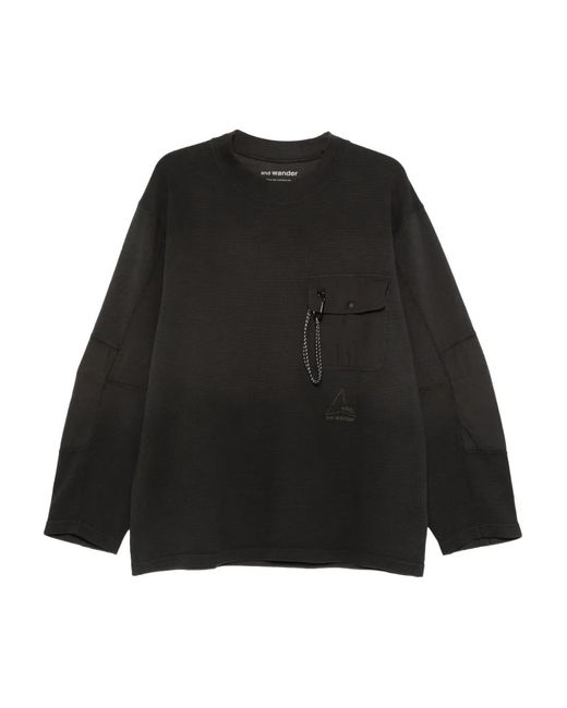 And Wander Black Flap-Pocket Sweatshirt for men