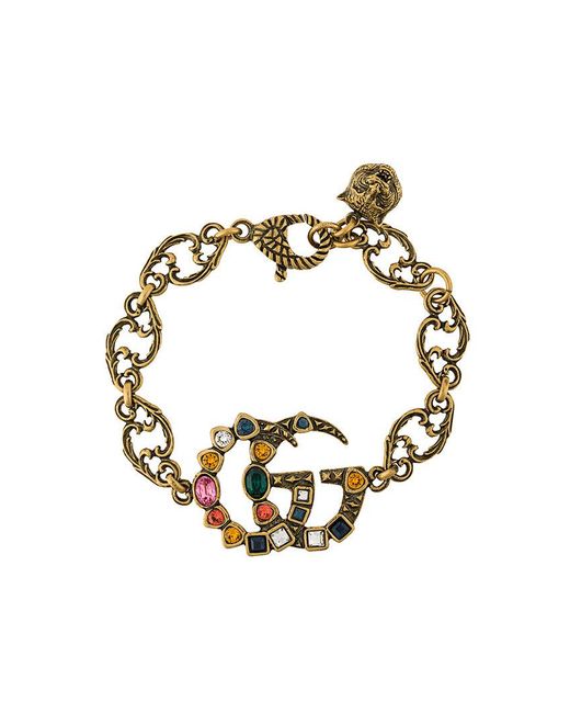 Gucci Metallic Crystal Embellished Gg Bracelet