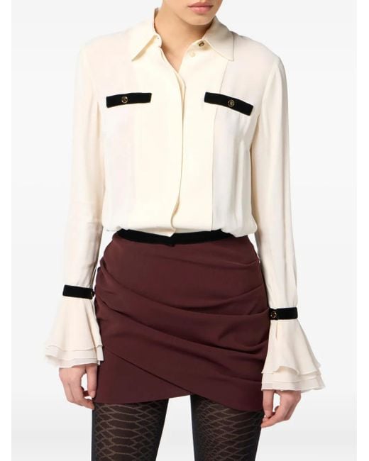 Elisabetta Franchi Natural Jewelled-Button Ruffled-Cuff Shirt