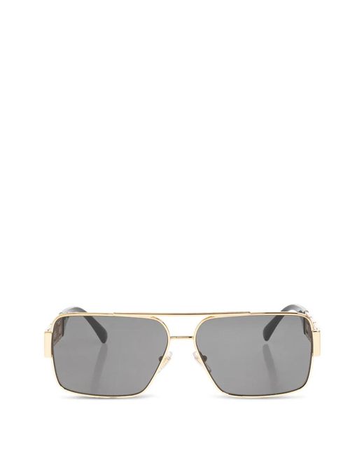 Versace メンズ グレー グレカ ジオメトリックフレーム サングラス 