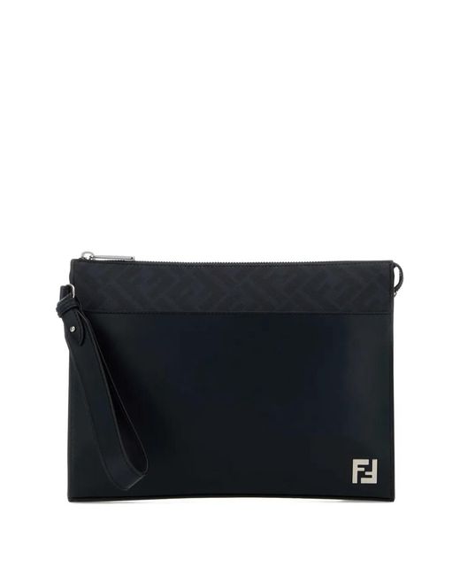 Fendi Black Clutch Bag With Ff Appliqué for men