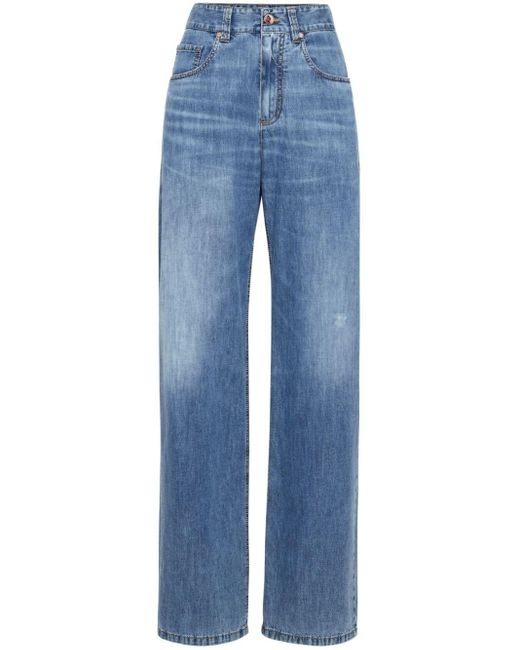 Brunello Cucinelli High Waist Straight Jeans in het Blue