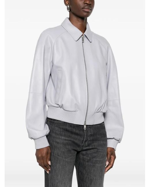 Desa Nineteenseventytwo White Zip Leather Jacket