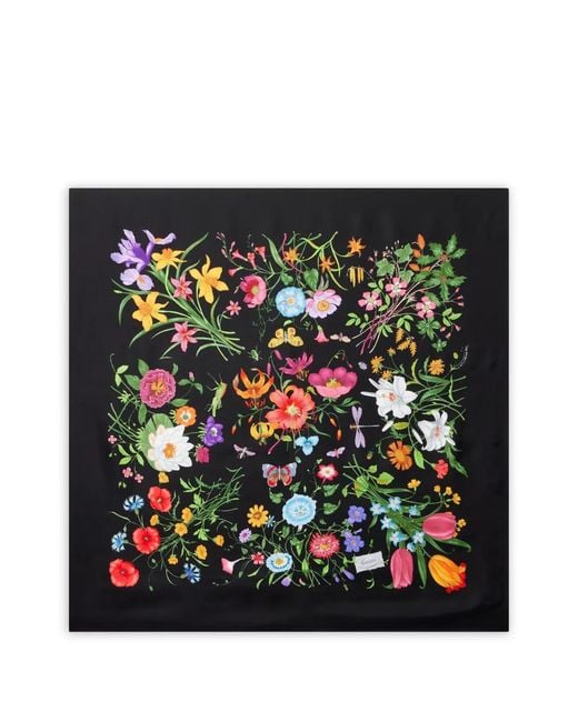 Pañuelo de seda con estampado floral Gucci de color Black
