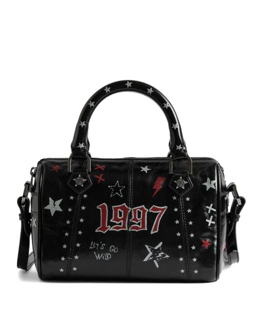 Zadig & Voltaire Black Star-Print Leather Clutch Bag
