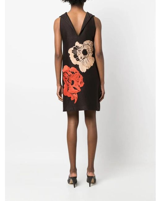 Ferragamo Black Embroidered-Floral Detail Dress