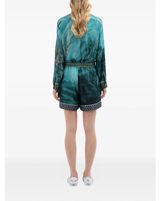 Pierre Louis Mascia Green Landscape-Print Drawstring Shorts