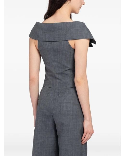 Ganni Gray Off-Shoulder Button-Up Top