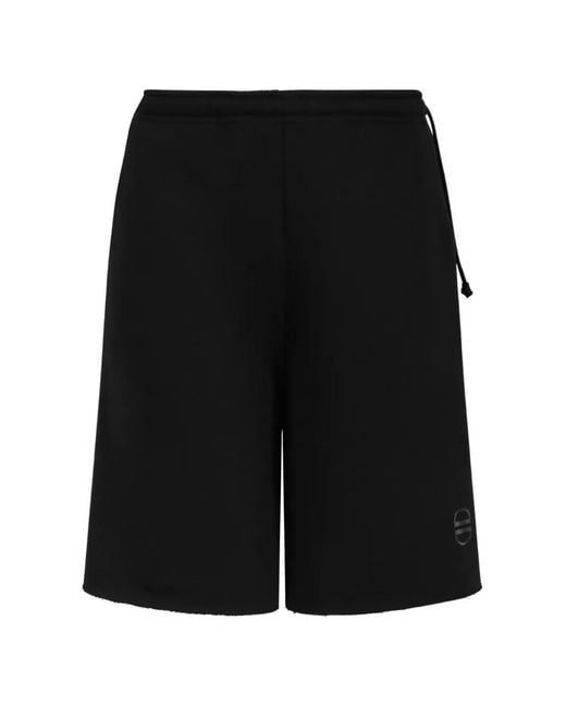 Douuod Black Logo-Print Raw-Edge Shorts