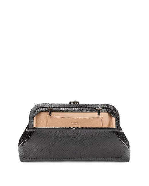 Jimmy Choo Black Skylar Snake-Printed Leather Clutch Bag