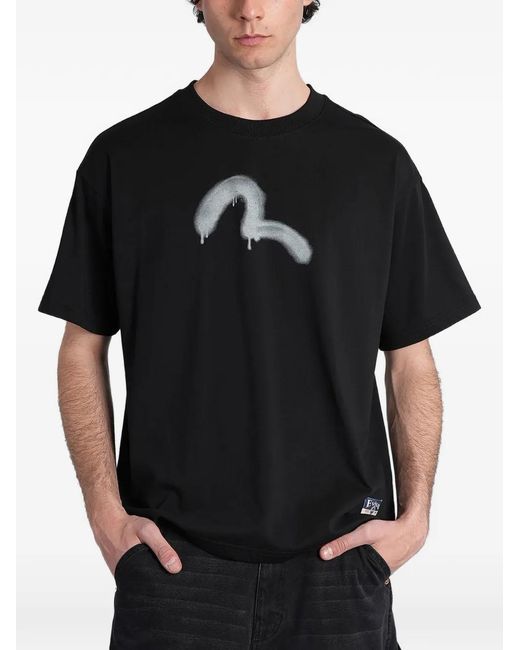 Evisu Black Seagull Graffiti-Print T-Shirt for men
