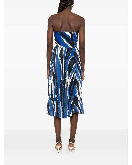 Elisabetta Franchi Blue Robe Plissée À Chaines Imprimées