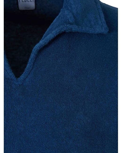 Fedeli Blue V-Neck T-Shirt for men