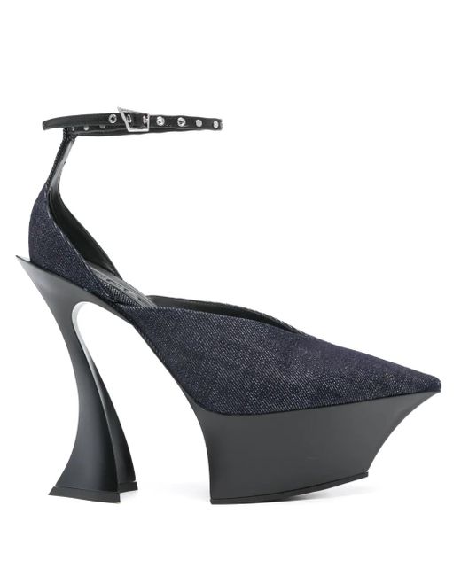 Mugler Blue 140Mm Denim Strappy Pumps