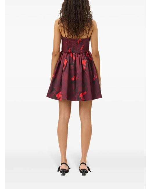 Ganni Red Printed Satin Mini Dress