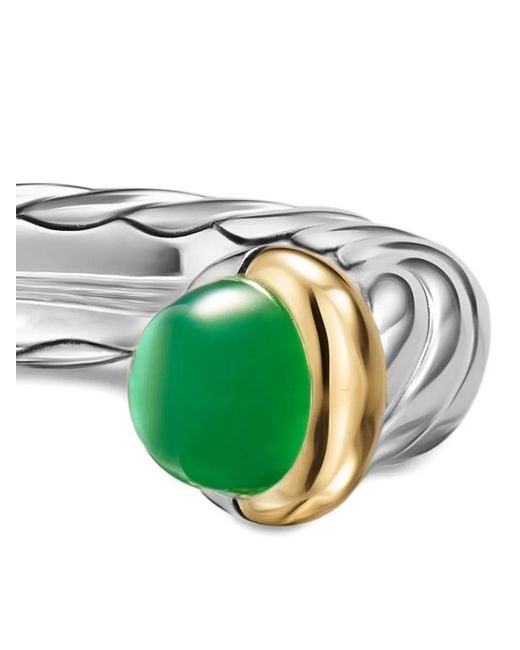 David Yurman Green Sterling And 14K Petite Cable Onyx Ring