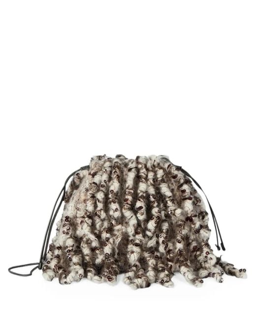 Brunello Cucinelli Gray Dazzling Twist Embroidery Pouch Bag With Precious Chain