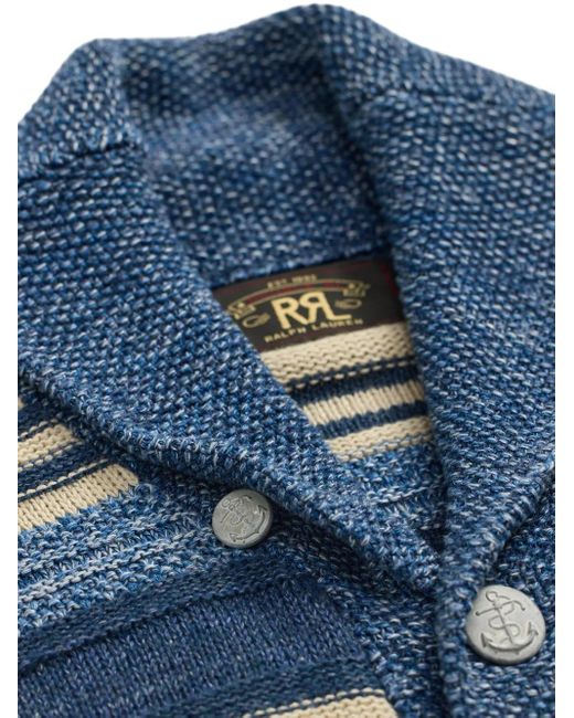 RRL Blue Button-Front Striped Cardigan for men