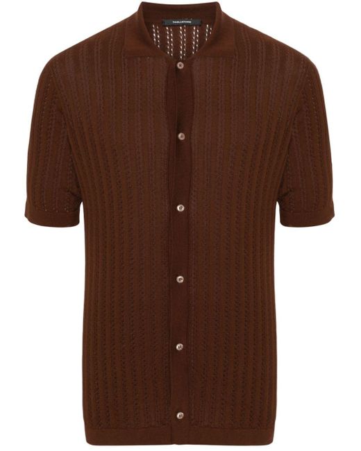 Tagliatore Brown Jesse Pointelle-knit Polo Shirt for men