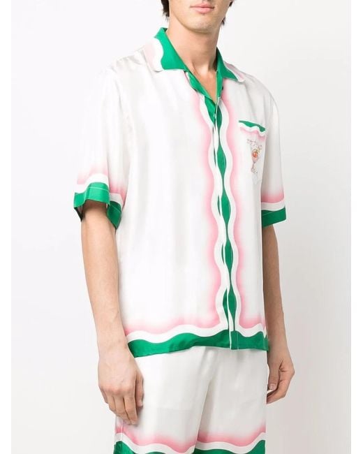 Casablanca Green Le Jeu De Ping Pong Printed Silk Shirt for men
