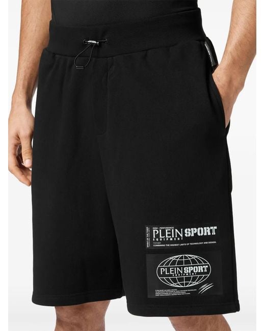Philipp Plein Black Logo-Patch Track Shorts for men
