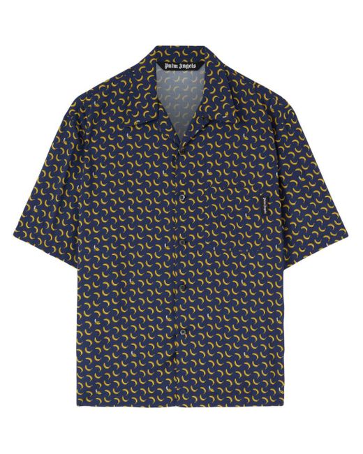 Palm Angels Blue Banana-print Shirt for men