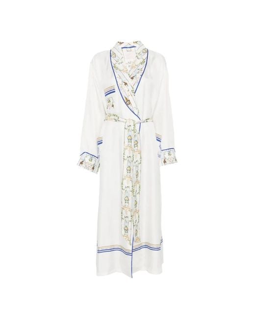 Camilla White Print-Detail Belted Midi Dress