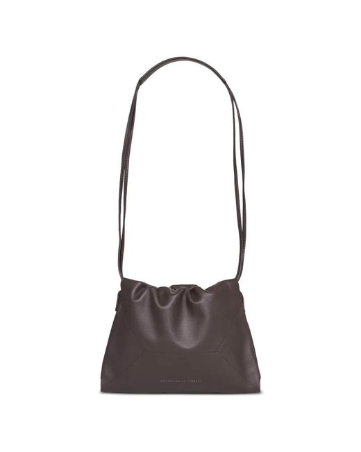 Brunello Cucinelli White Gathered Leather Shoulder Bag
