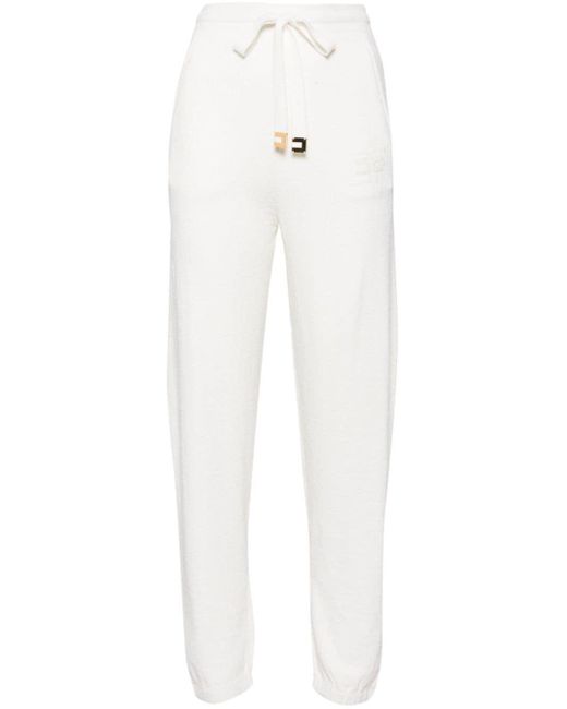 Elisabetta Franchi White Logo-jacquard Fleece-texture Track Pants