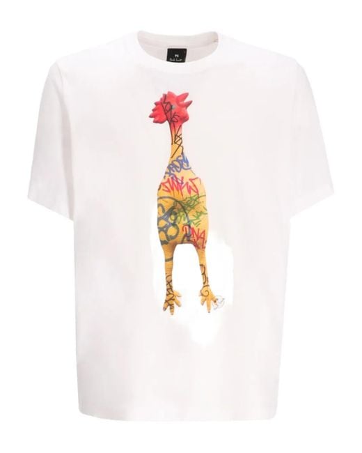 Paul Smith Pink Rubber Chicken-Print T-Shirt for men