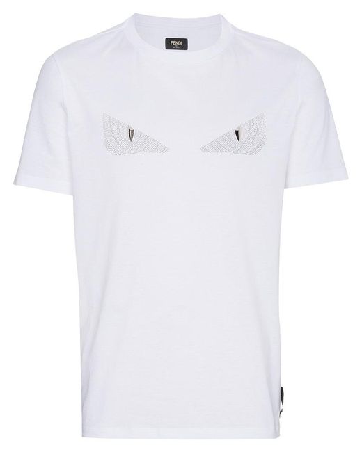 Fendi White Monster Eyes Applique T Shirt for men