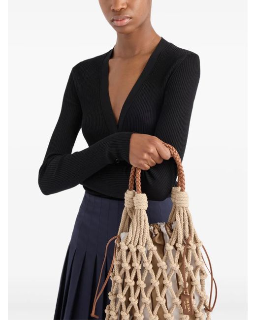Prada Black Ribbed-Knit Cardigan