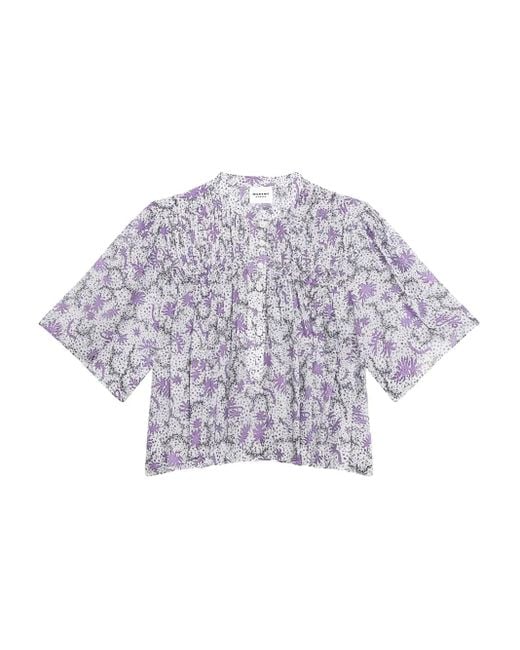 Isabel Marant White Floral-Print Smocked Blouse