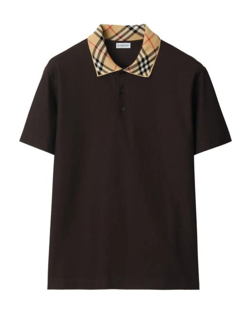 Burberry Black Check Collar Cotton Polo Shirt for men