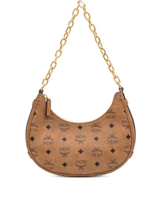 MCM Brown Small Aren Monogram-Pattern Chain Bag