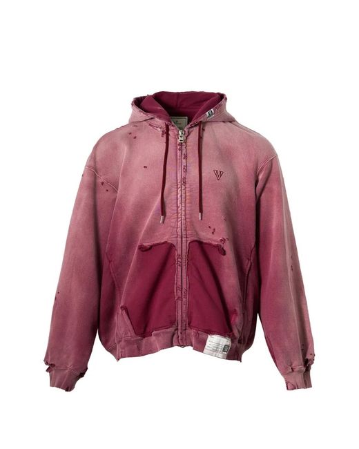 Maison Mihara Yasuhiro Red Distressed Sun-Faded Hoodie for men