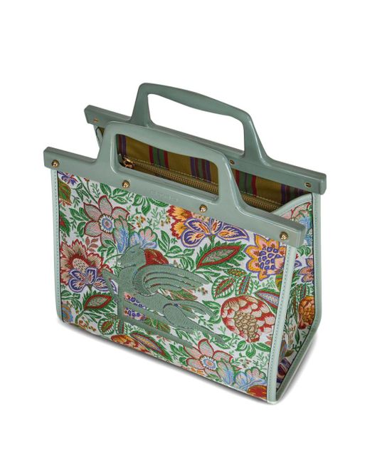 Etro Green Floral Jacquard Medium Love Trotter Shopping Bag
